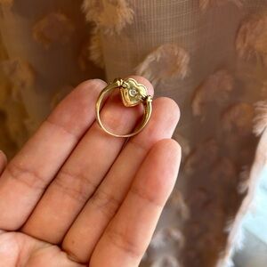 Vintage 18K Gold Heart Ring with Diamond and Pink Stone Accent